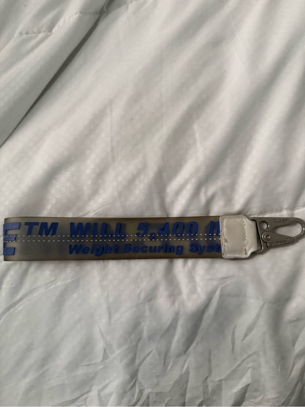 Off-White Taupe Key Strap with Blue Logo - Picture 3 of 3
